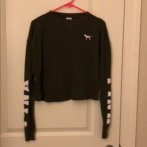 dark green long sleeve crop top from Pink